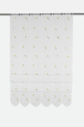 Cliprollo Blume grün / weiß bestickt Höhe 145cm nach Maß Scheibengardine